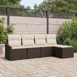 vidaXL Bankstel 5 st Bruin en Crème poly rattan
