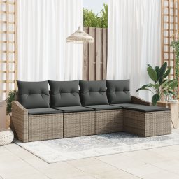 vidaXL Bankstel 5 st Grijs poly rattan