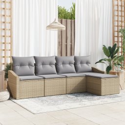 vidaXL Bankstel 5 st Beige en Licht Grijs poly rattan