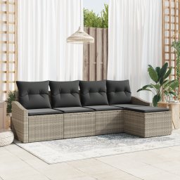 vidaXL Bankstel 5 st Lichtgrijs poly rattan