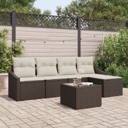 vidaXL Bankstel 6 st Bruin en Crème poly rattan