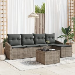 vidaXL Bankstel 6 st Lichtgrijs poly rattan
