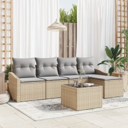 vidaXL Bankstel 6 st Beige en Licht Grijs poly rattan