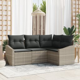vidaXL Tuinbankenset 4 st Lichtgrijs poly rattan