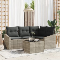 vidaXL Tuinbankenset 5 st Lichtgrijs poly rattan