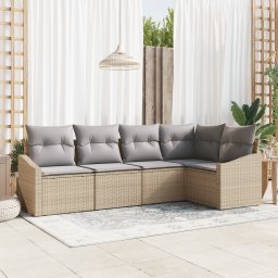 vidaXL Tuinbankenset 5 st Beige en Licht Grijs poly rattan
