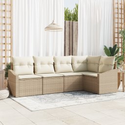 vidaXL Tuinbankenset 5 st Beige en Wit poly rattan