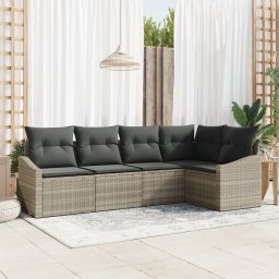 vidaXL Tuinbankenset 5 st Lichtgrijs poly rattan