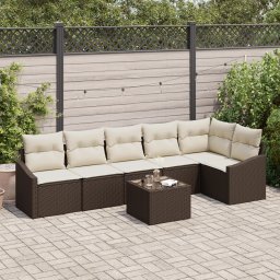 vidaXL Tuinbankenset 7 st Bruin en Crème poly rattan