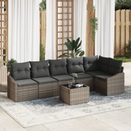 vidaXL Tuinbankenset 7 st Lichtgrijs poly rattan