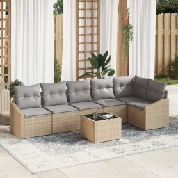 vidaXL Tuinbankenset 7 st Beige en Licht Grijs poly rattan