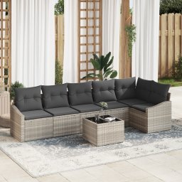 vidaXL Tuinbankenset 7 st Lichtgrijs poly rattan