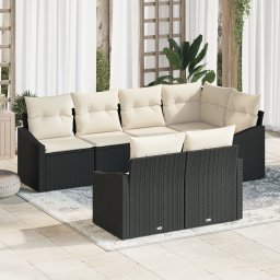 vidaXL Tuinbankenset 7 st Zwart en Wit poly rattan