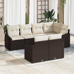 vidaXL Tuinbankenset 7 st Bruin en wit poly rattan