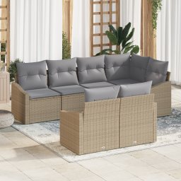 vidaXL Tuinbankenset 7 st Beige en Licht Grijs poly rattan