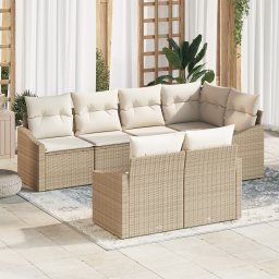 vidaXL Tuinbankenset 7 st Beige en Wit poly rattan