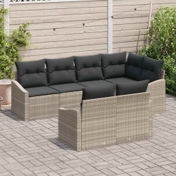 vidaXL Tuinbankenset 7 st Lichtgrijs poly rattan