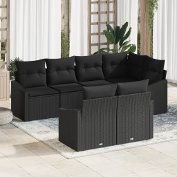 vidaXL Tuinbankenset 7 st Zwart poly rattan