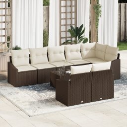 vidaXL Tuinbankenset 9 st Bruin en Crème poly rattan