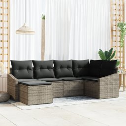 vidaXL Tuin Eetset 6 st Grijs Poly Rattan en Poedergecoat Staal