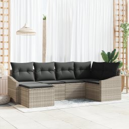 vidaXL Tuin Eetset 6 st Lichtgrijs Poly Rattan en Poedergecoat Staal