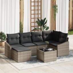 vidaXL Tuin Eetset 7 st Lichtgrijs Poly Rattan en Poedergecoat Staal