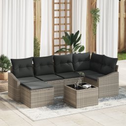vidaXL Tuin Eetset 7 st Lichtgrijs Poly Rattan en Poedergecoat Staal