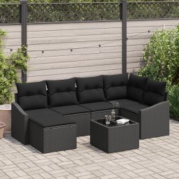 vidaXL Tuin Eetset 7 st Zwart Poly Rattan en Poedergecoat Staal