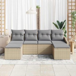 vidaXL Tuin Eetset met kussen met opslag 6 pcs Beige en Licht Grijs