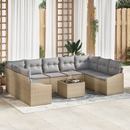vidaXL Tuinbankenset 9 st Beige en Licht Grijs poly rattan