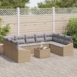vidaXL Tuinbankenset met opslag Beige en Licht Grijs poly rattan