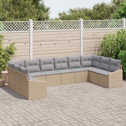 vidaXL Tuinbankenset 10 pcs Beige en Licht Grijs poly rattan