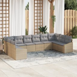 vidaXL Tuinbankenset 10 st Beige en Licht Grijs poly rattan