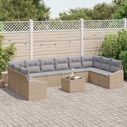 vidaXL Tuinbankenset met opslag Beige en Licht Grijs poly rattan