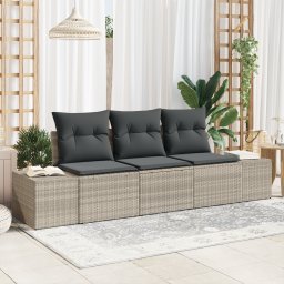 vidaXL Tuinbankenset 3 st Lichtgrijs poly rattan