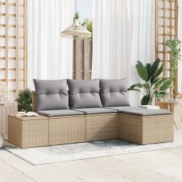vidaXL Tuin Sofa Set 4 st Beige en Licht Grijs poly rattan