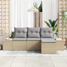 vidaXL Tuin Sofa Set met kussen 4 pcs Beige en Licht Grijs poly rattan