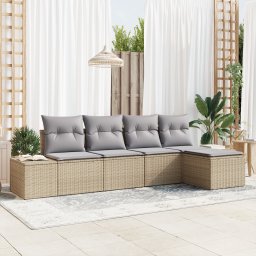 vidaXL Tuin Sofa Set 5 st Beige en Licht Grijs poly rattan