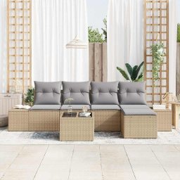 vidaXL Tuin Sofa Set met kussen 5 pcs Beige en Licht Grijs poly rattan