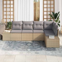vidaXL Tuinbankenset met opslag 5 pcs Beige en Licht Grijs poly rattan