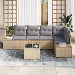 vidaXL Tuinbankenset met opslag Beige en Licht Grijs poly rattan