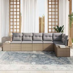 vidaXL Tuinbankenset met opslag 6 pcs Beige en Licht Grijs poly rattan