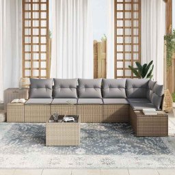 vidaXL Tuinbankenset met opslag Beige en Licht Grijs poly rattan