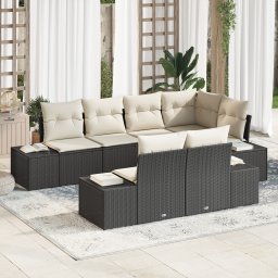 vidaXL Tuinbankenset 7 st Zwart en Crème poly rattan