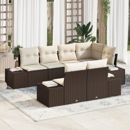 vidaXL Tuinbankenset 7 st Bruin en Crème poly rattan