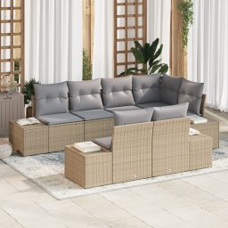 vidaXL Tuinbankenset 7 st Beige en Licht Grijs poly rattan