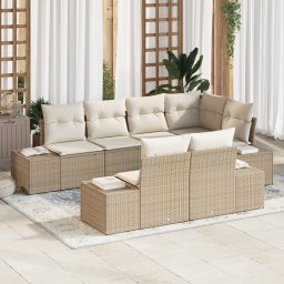 vidaXL Tuinbankenset 7 st Beige en Crème poly rattan