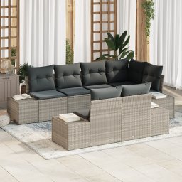 vidaXL Tuinbankenset 7 st Lichtgrijs poly rattan