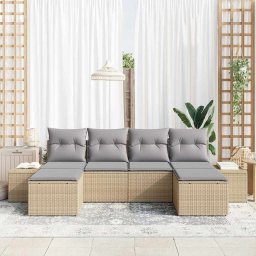 vidaXL Tuin Sofa Set met kussen 4 pcs Beige en Licht Grijs poly rattan