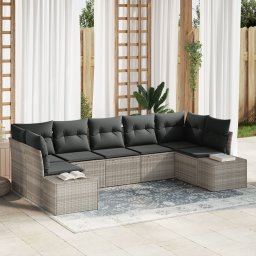 vidaXL Tuinbankenset 7 st 7-Aantal zitplaatsen Lichtgrijs Poly riet